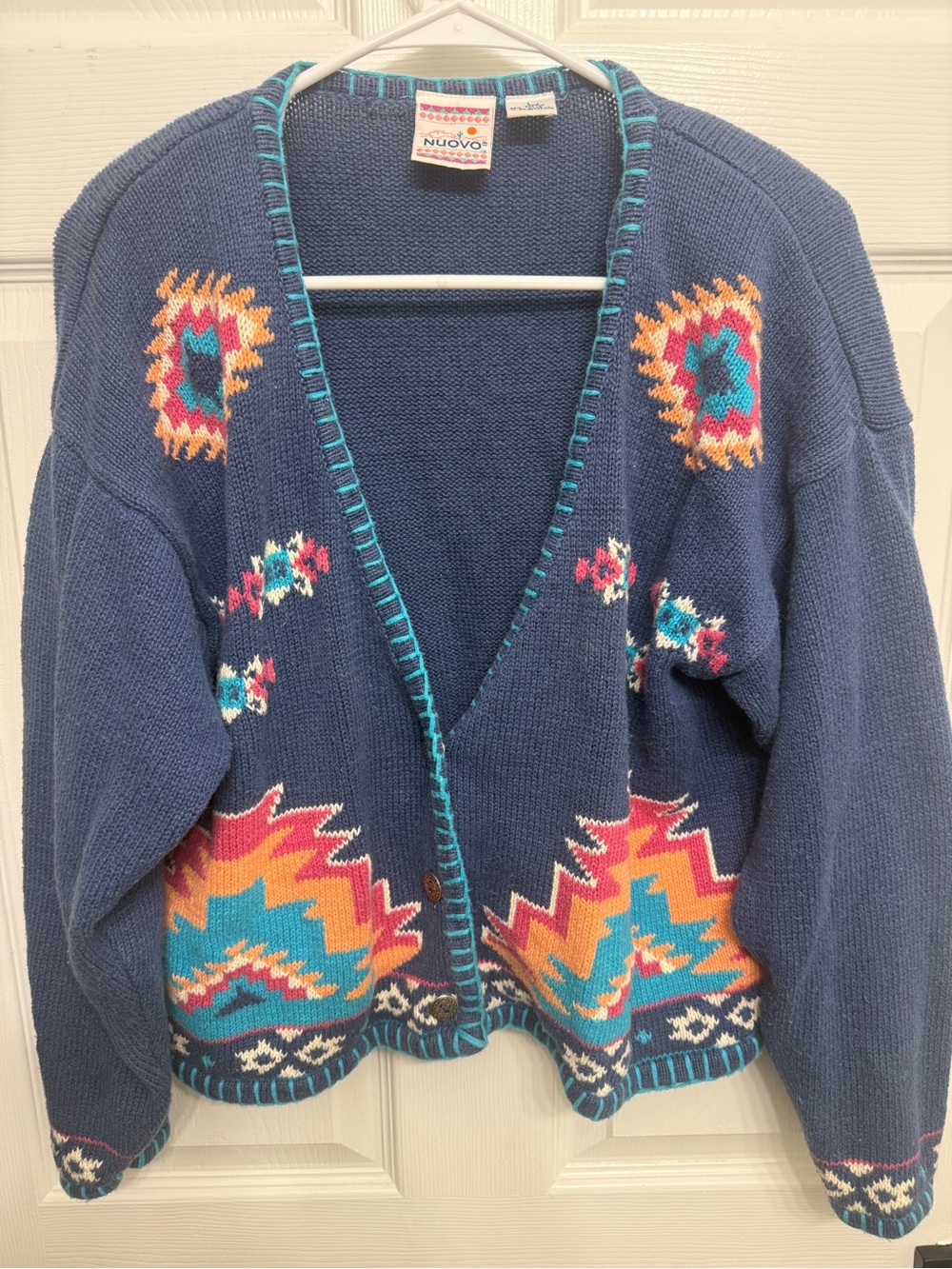 Vintage 90s Nuovo L Southwestern Desert Cardigan Ramie Cotton Western